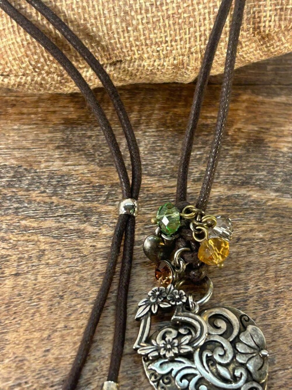 Cookie Lee Vintage Filigree Floral Heart Crystal Charm Necklace